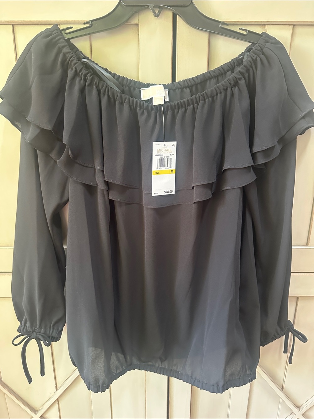 Michael Kors Black Off-Shoulder Ruffle Blouse